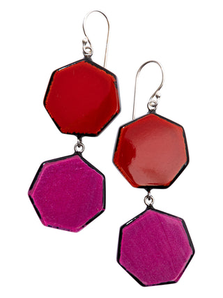Zsiska Prue Checkmate Two Bead Wire Drop Earrings, Red/Pink - Statement Boutique