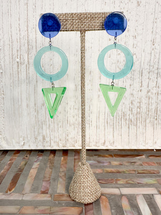 Zsiska Prue Geo Long Drop Post Earrings, Blue Mix - Statement Boutique