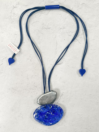 Zsiska Prue Pyrite 2 Bead Adjustable Pendant Necklace, Blue - Statement Boutique