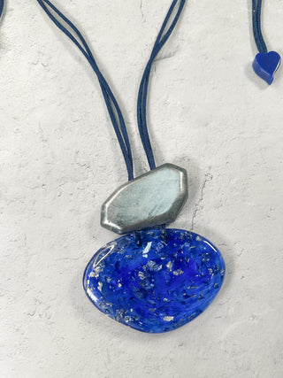 Zsiska Prue Pyrite 2 Bead Adjustable Pendant Necklace, Blue - Statement Boutique