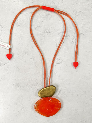 Zsiska Prue Pyrite 2 Bead Adjustable Pendant Necklace, Orange - Statement Boutique