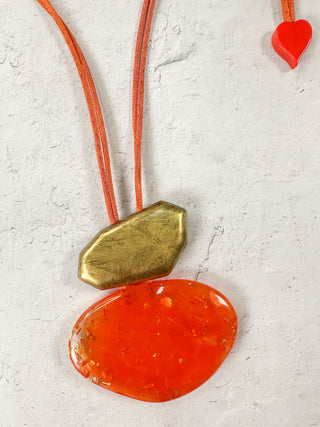 Zsiska Prue Pyrite 2 Bead Adjustable Pendant Necklace, Orange - Statement Boutique