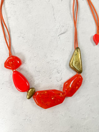 Zsiska Prue Pyrite 6 Bead Adjustable Necklace, Orange - Statement Boutique