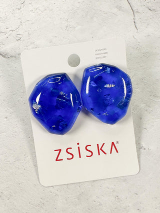 Zsiska Prue Pyrite Stud Earrings, Blue - Statement Boutique