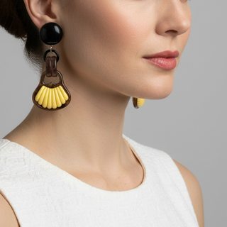 Bolsa Clip Earrings, Brown/Yellow