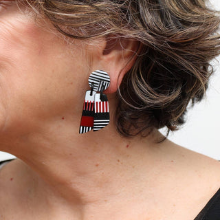 Sylca Designs Black and Red Geometric Earring - Statement Boutique