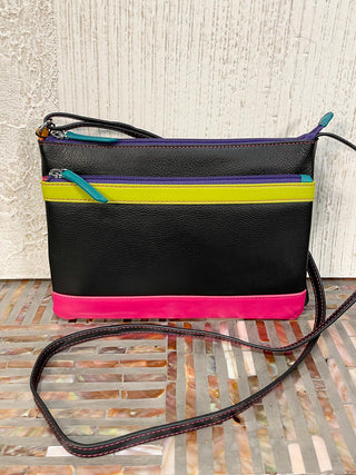 iLi New York Double Zip Crossbody Bag, Black Brights - Statement Boutique