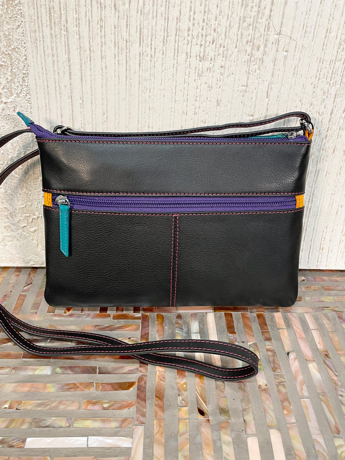 iLi New York Double Zip Crossbody Bag, Black Brights - Statement Boutique