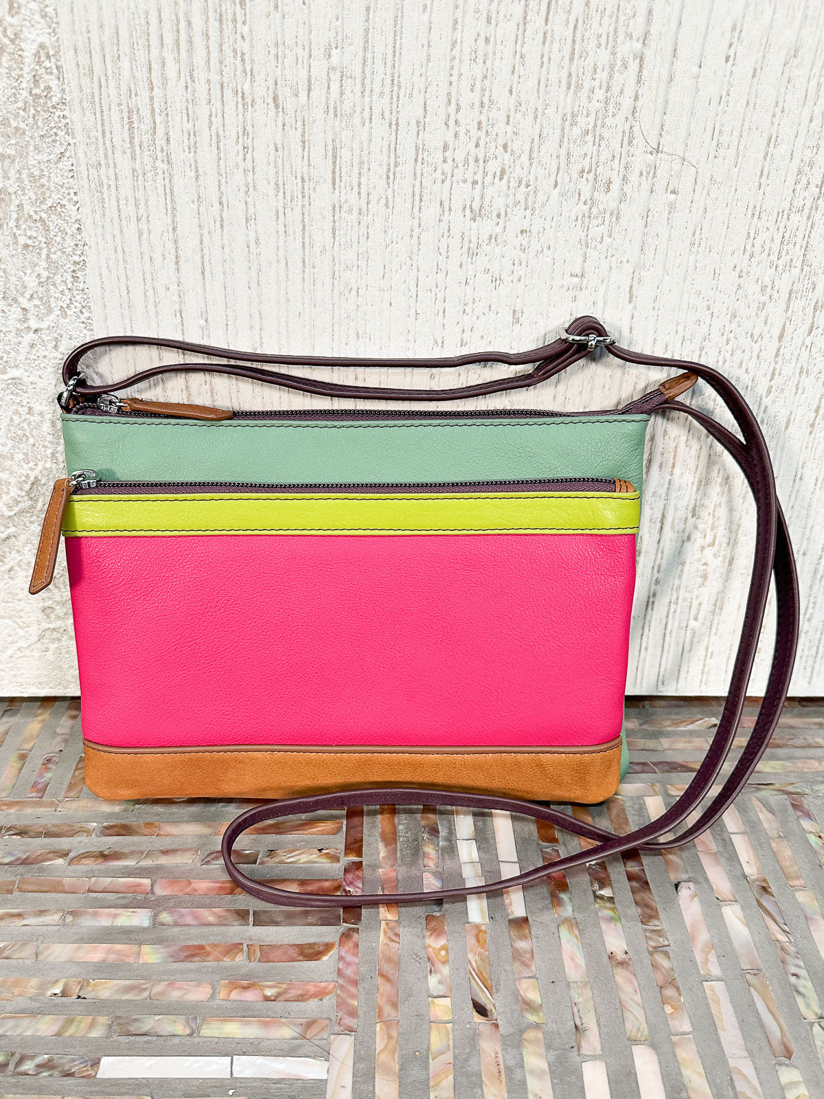 Ili New York Double Zip Crossbody Bag Sage Multi
