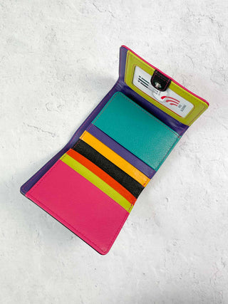 iLi New York Small Multi Color Trifold Wallet, Black Brights - Statement Boutique