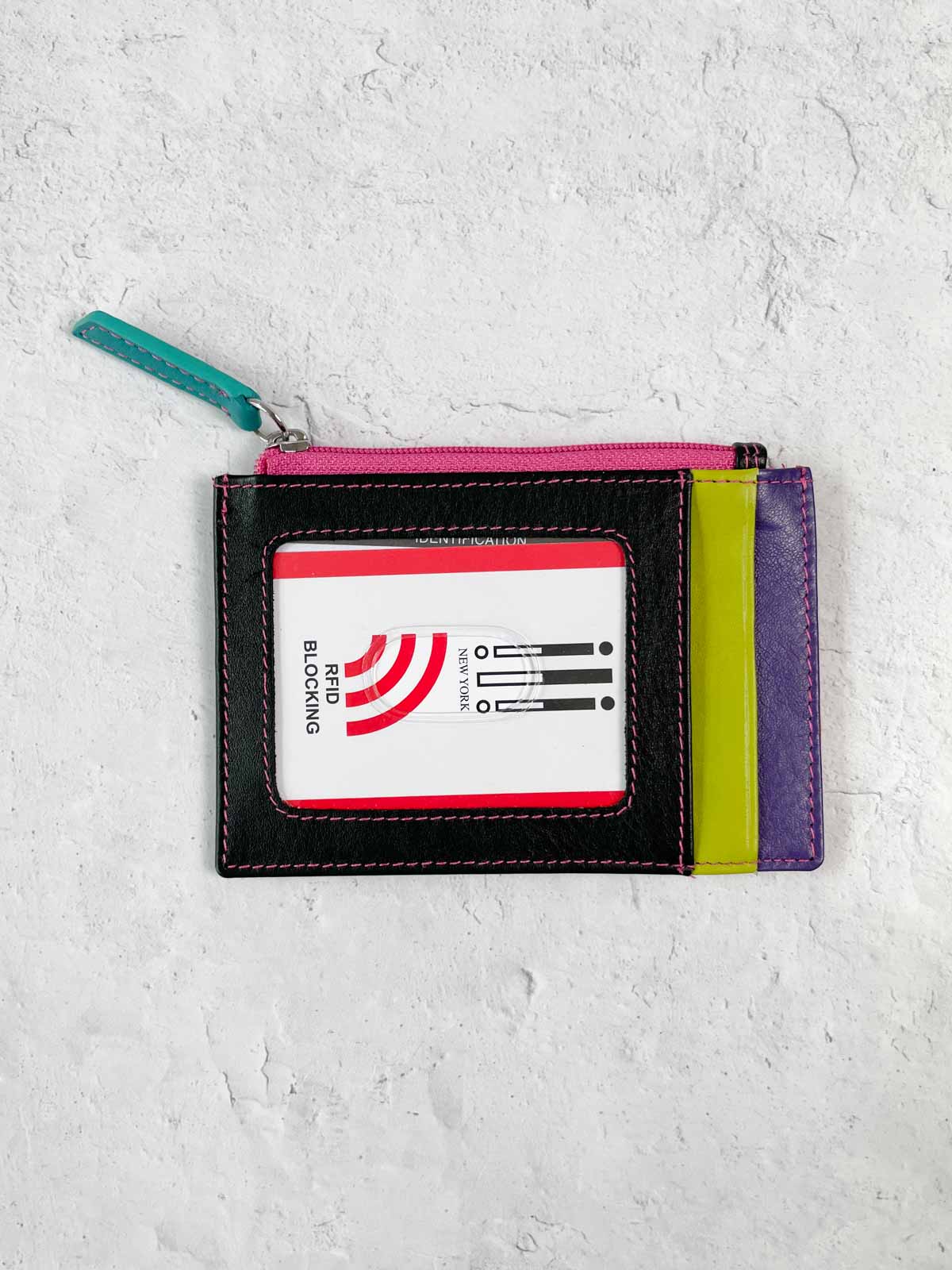 iLi New York Zip I.D. Card Case, Black Brights - Statement Boutique