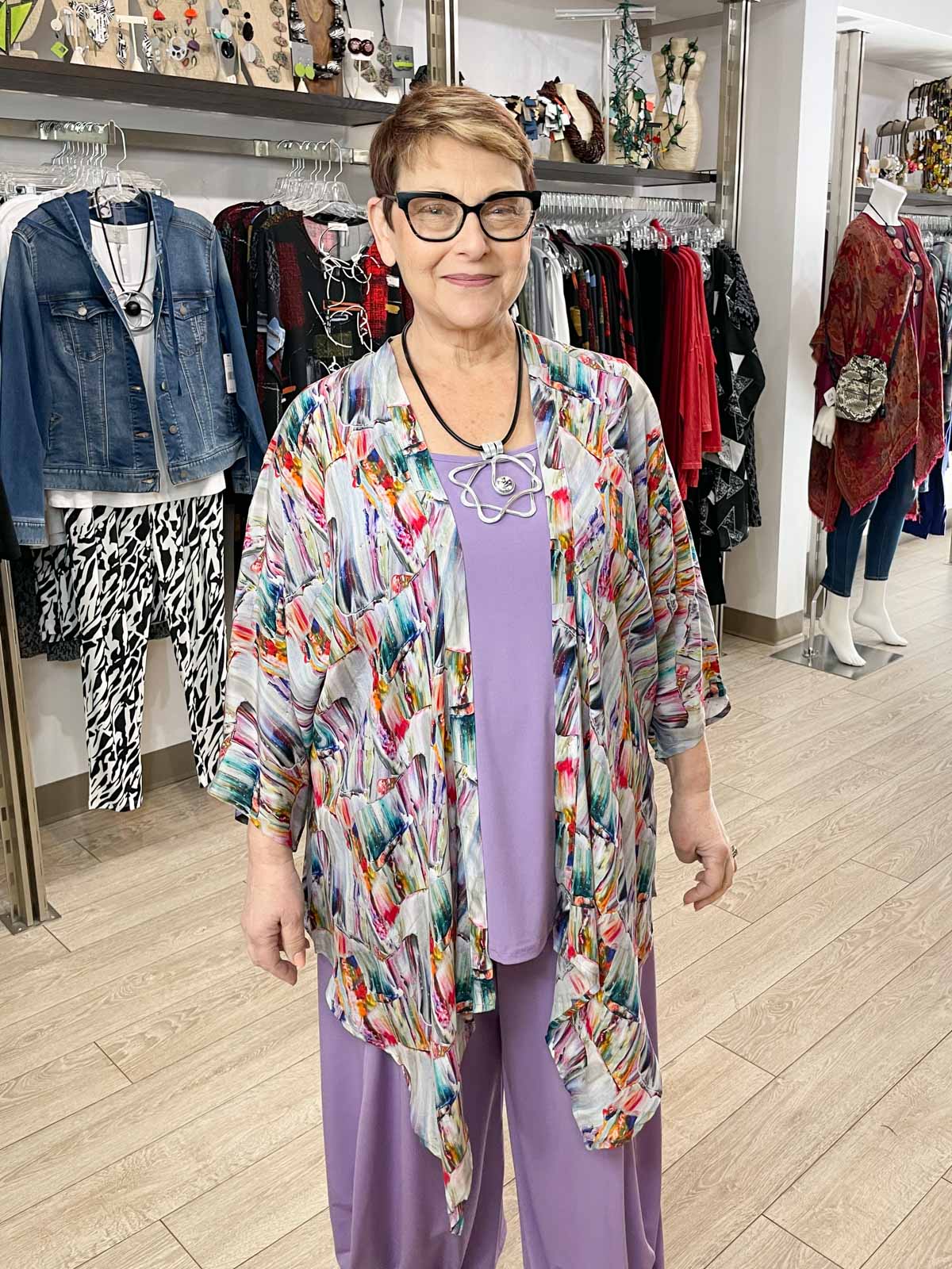 APNY Handkerchief Kimono Cover Up Paintstroke Multi Statement