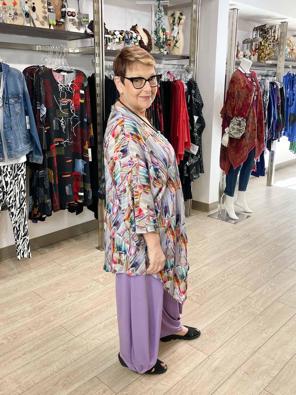 APNY Handkerchief Kimono Cover Up, Paintstroke Multi - Statement Boutique