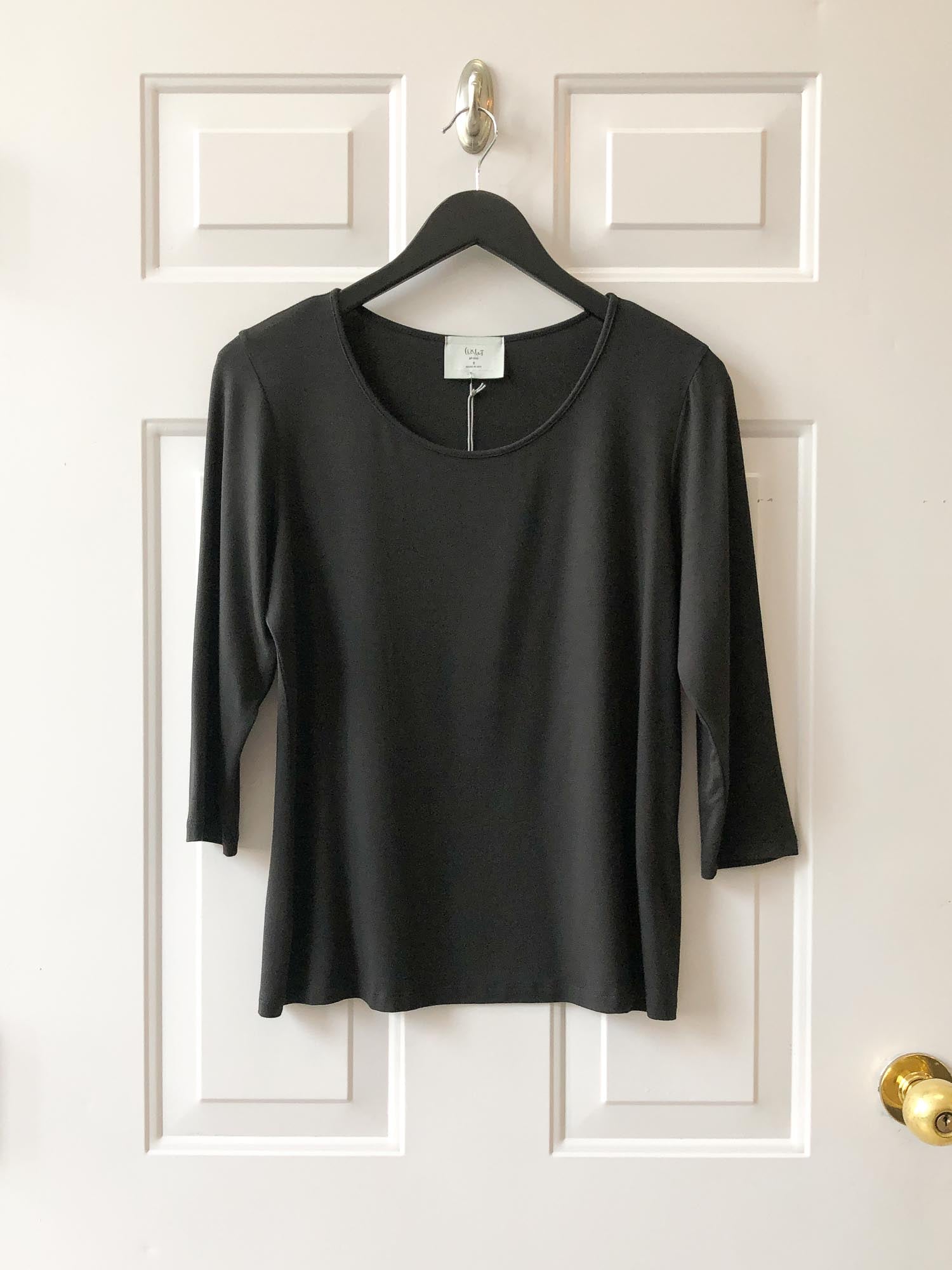 Chalet et ceci Jersey 3/4 Sleeve Basic Top, Black