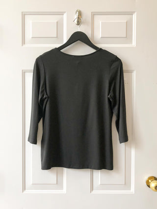 Chalet et ceci Jersey 3/4 Sleeve Basic Top, Black