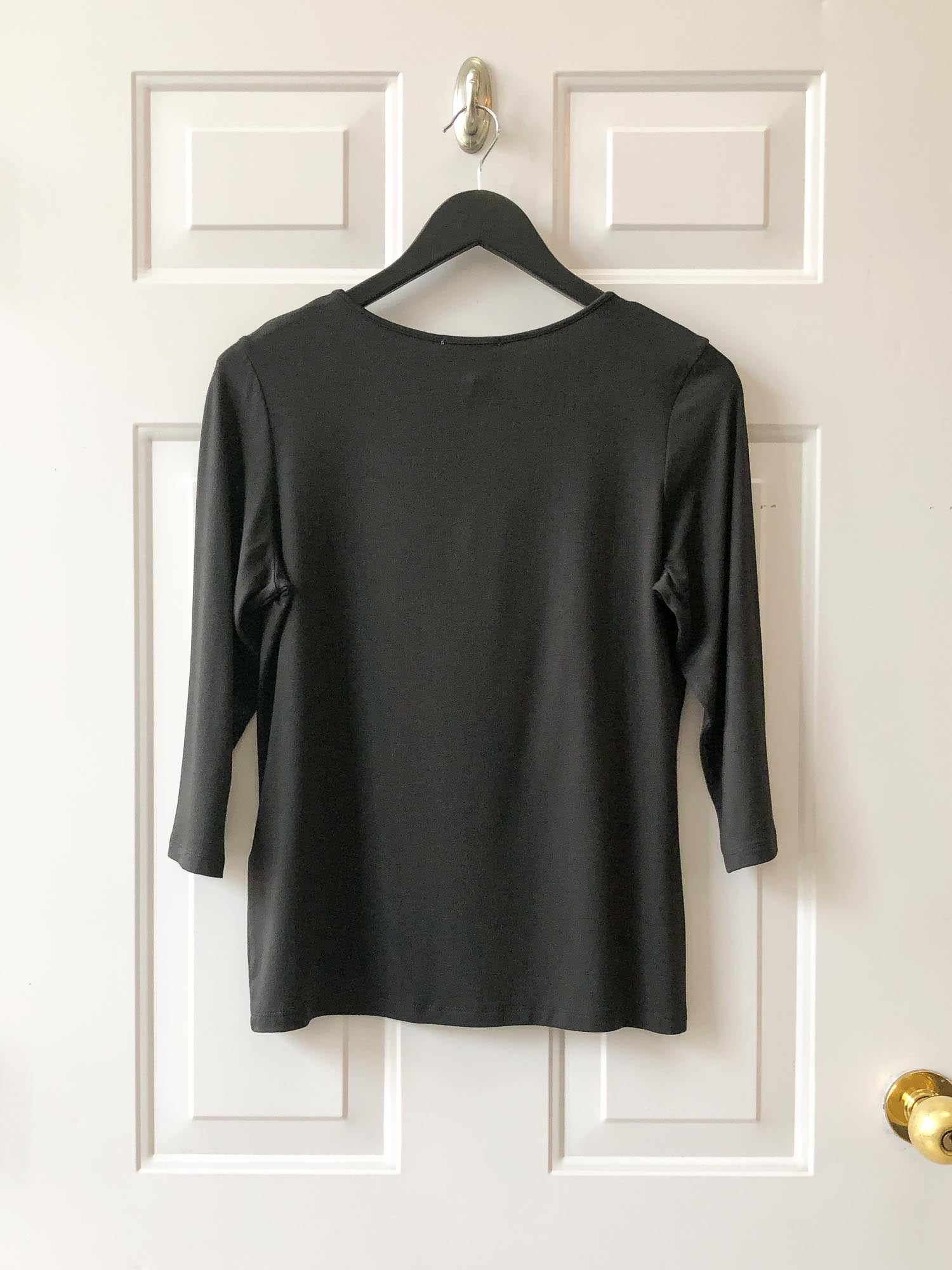 Chalet et ceci Jersey 3/4 Sleeve Basic Top, Black