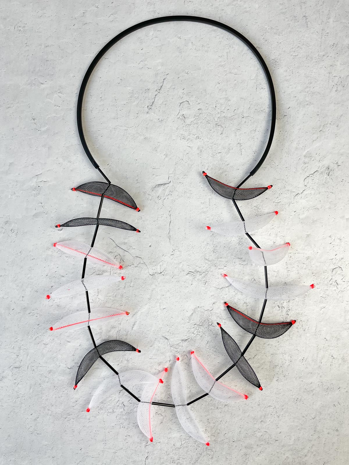 Christina Brampti Tulle Pod on Rubber Cord Necklace, Black/White/Orange - Statement Boutique