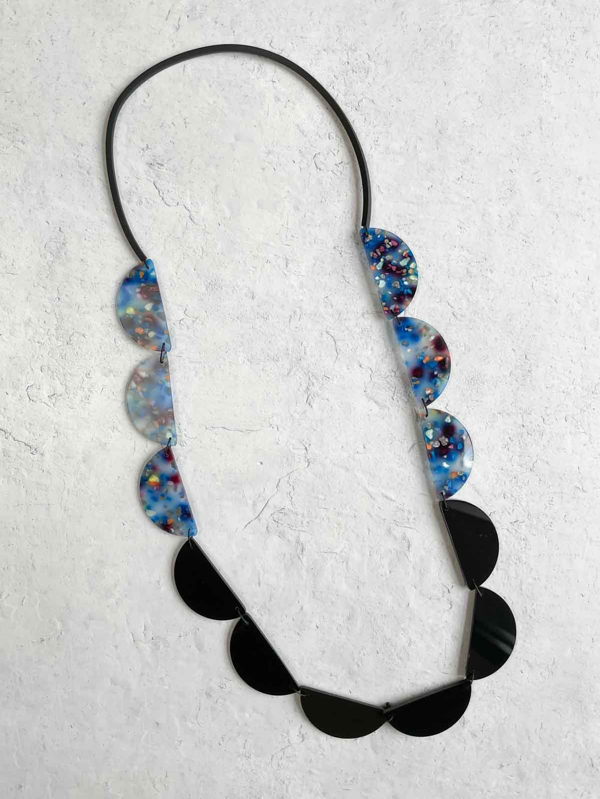 Christina Brampti 32" Acrylic Shapes on Rubber Cord Necklace, Blue Multi - Statement Boutique