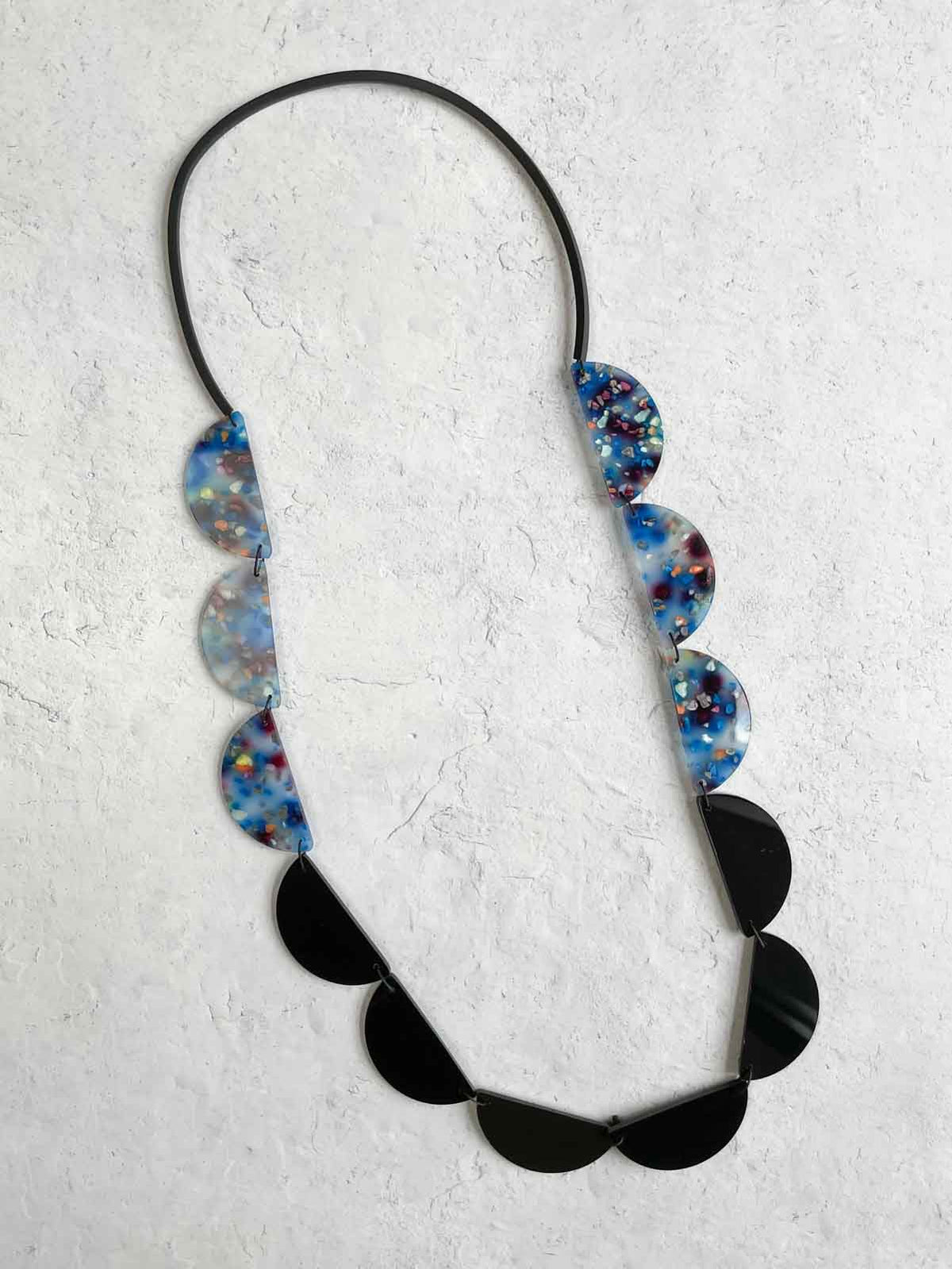 Christina Brampti 32&quot; Acrylic Shapes on Rubber Cord Necklace, Blue Multi - Statement Boutique