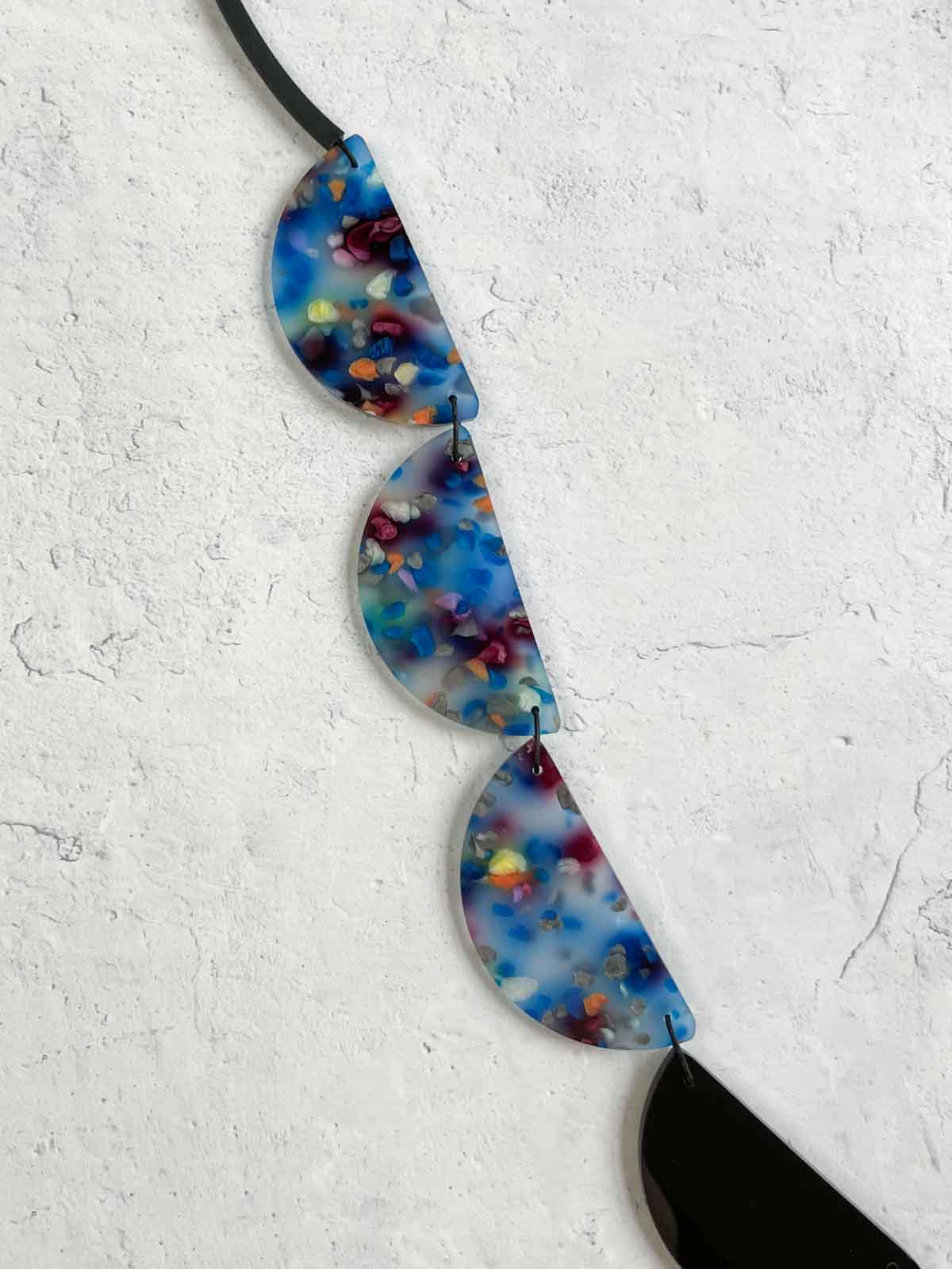 Christina Brampti 32&quot; Acrylic Shapes on Rubber Cord Necklace, Blue Multi - Statement Boutique
