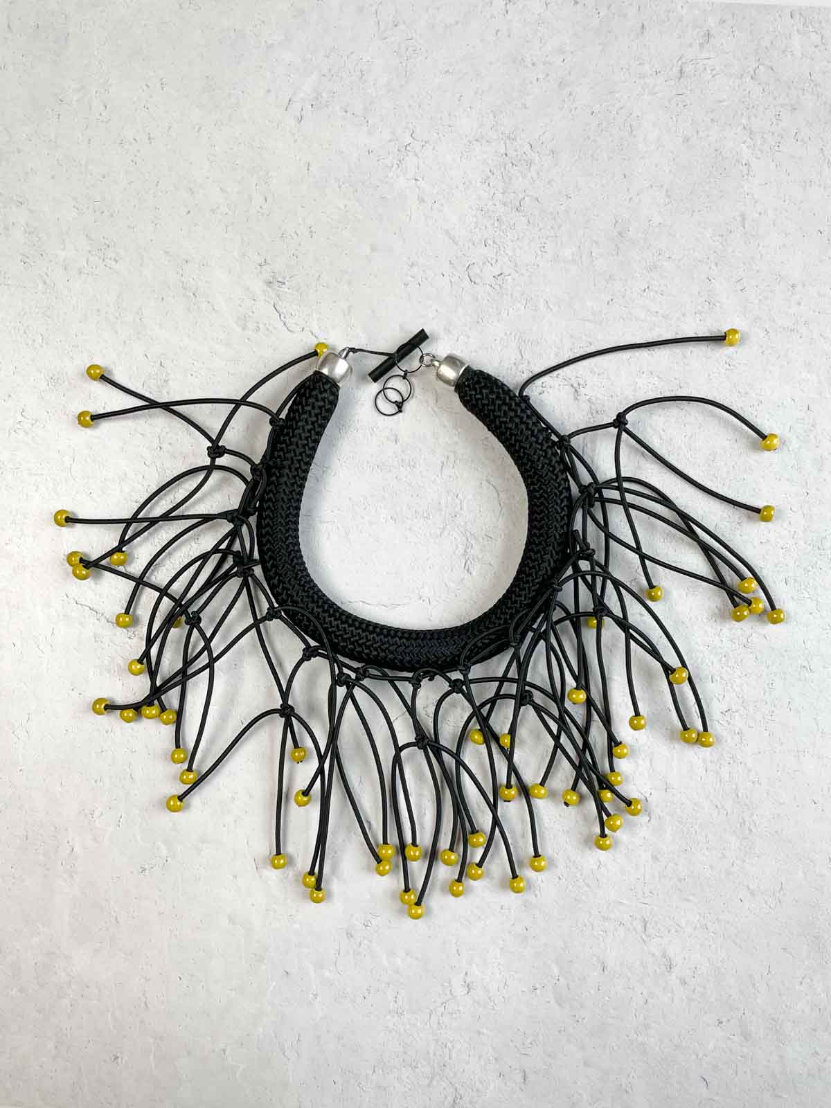 Christina Brampti Beaded Fringe Chunky Cord Collar Necklace, Yellow - Statement Boutique