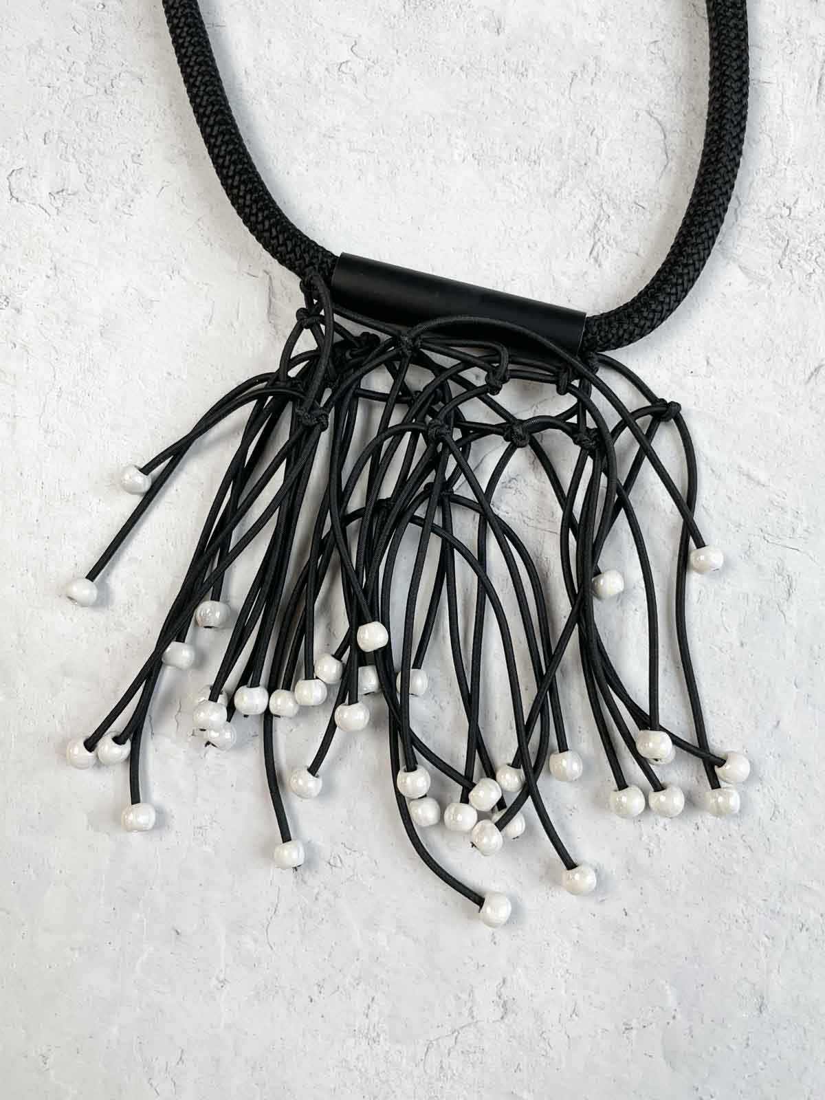 Christina Brampti Beaded Fringe on Thick Cord Necklace, White - Statement Boutique
