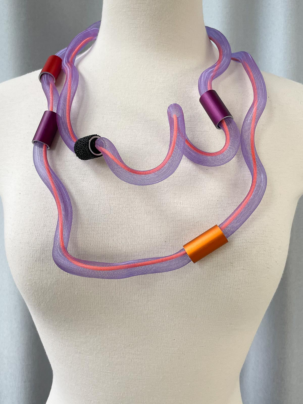 Christina Brampti Long Elastic in Tulle Necklace, Purple/Orange - Statement Boutique