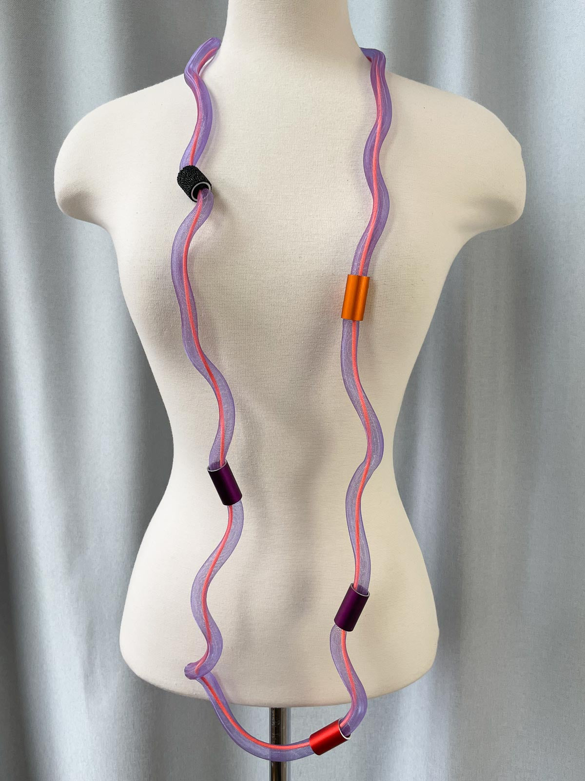 Christina Brampti Long Elastic in Tulle Necklace, Purple/Orange - Statement Boutique