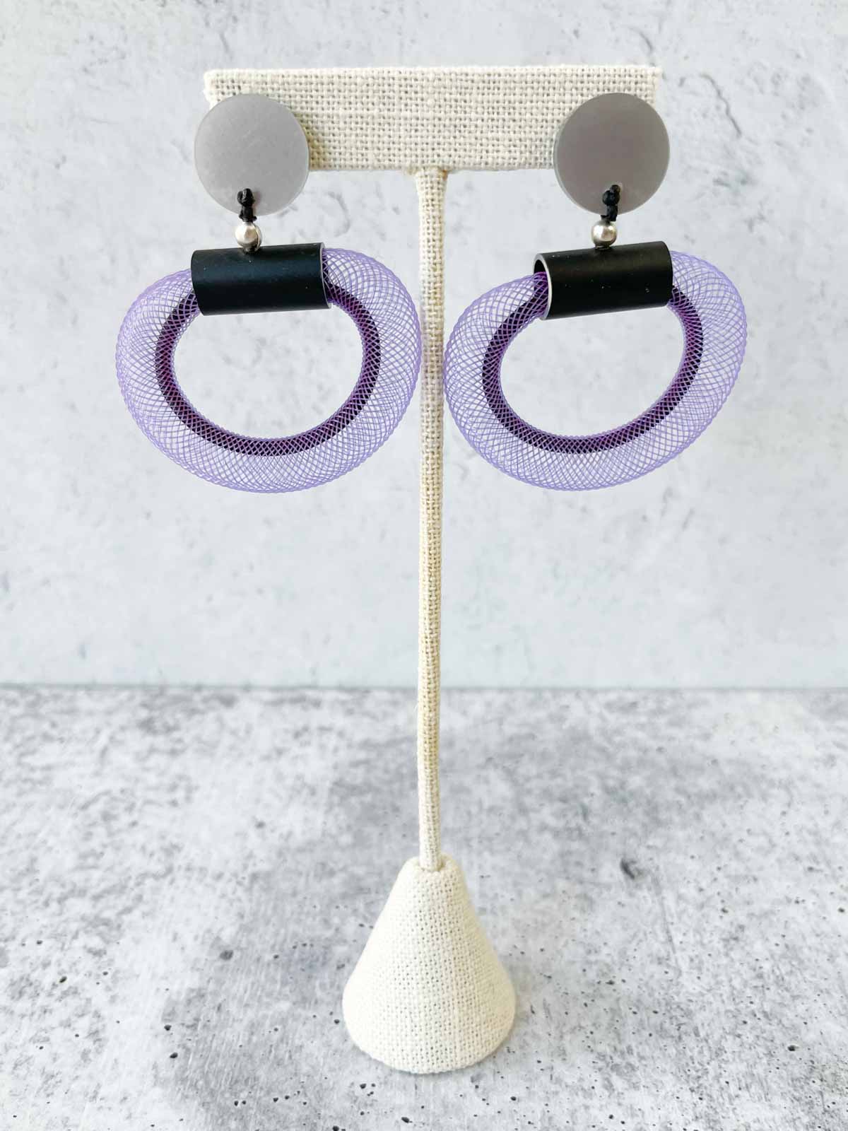 Christina Brampti Small Mesh &amp; Cord Hoop Earrings, Purple/Black - Statement Boutique
