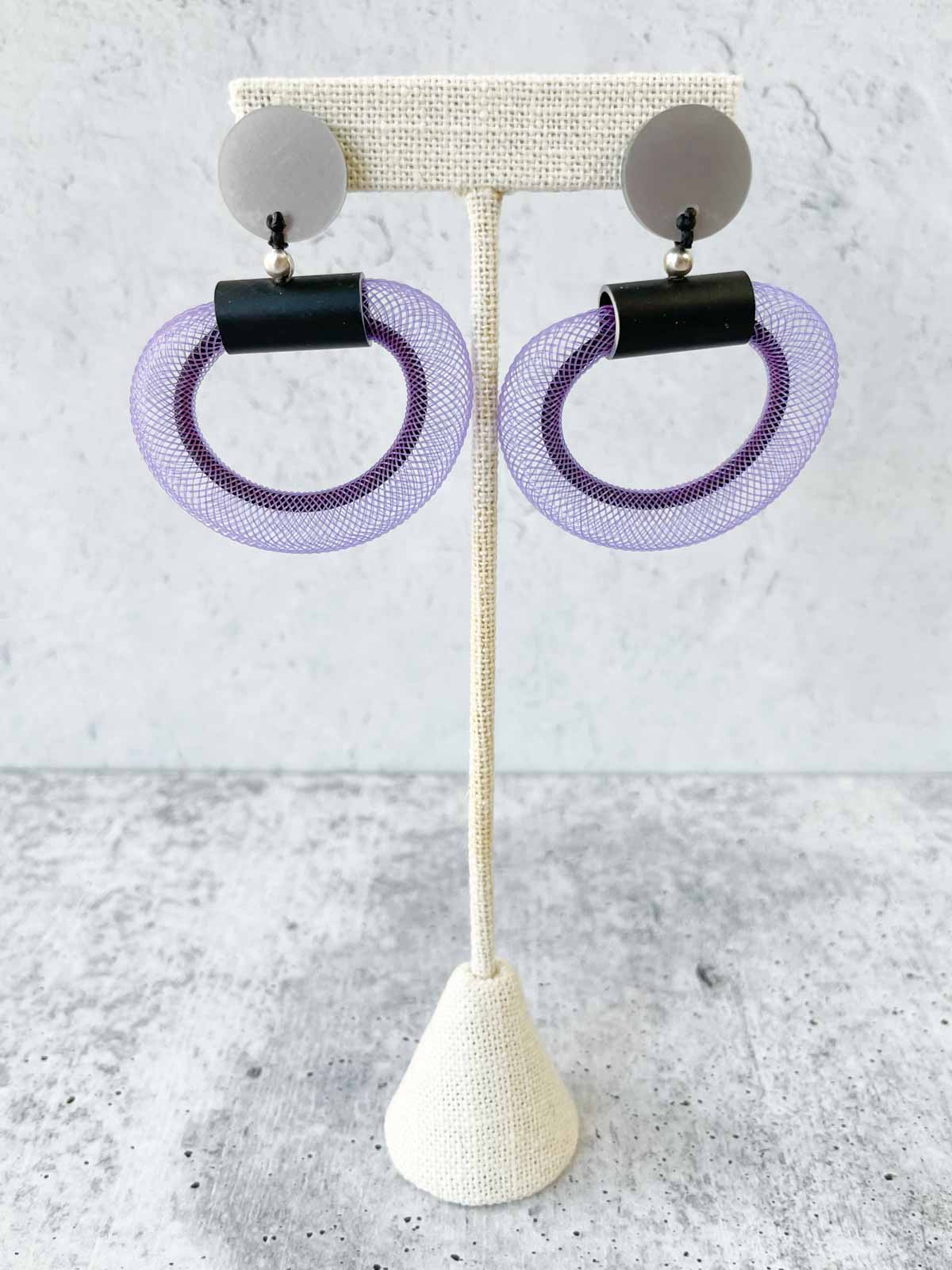 Christina Brampti Small Mesh & Cord Hoop Earrings, Purple/Black - Statement Boutique