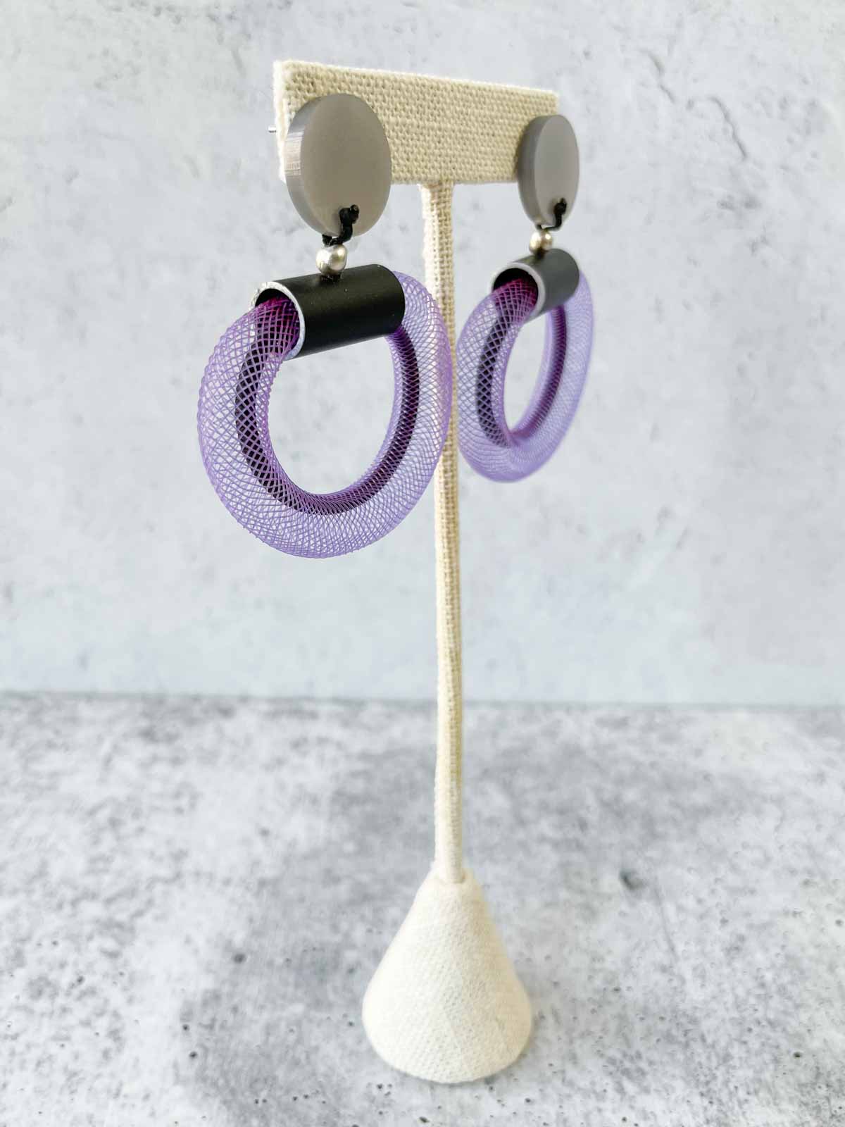 Christina Brampti Small Mesh & Cord Hoop Earrings, Purple/Black - Statement Boutique