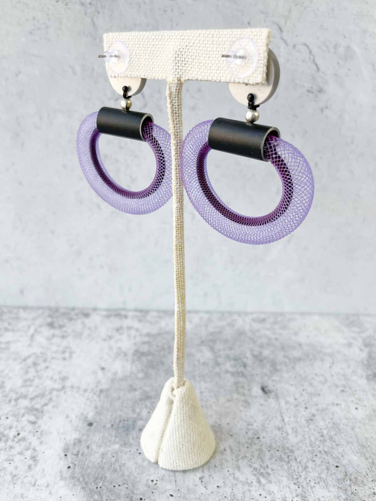 Christina Brampti Small Mesh & Cord Hoop Earrings, Purple/Black - Statement Boutique