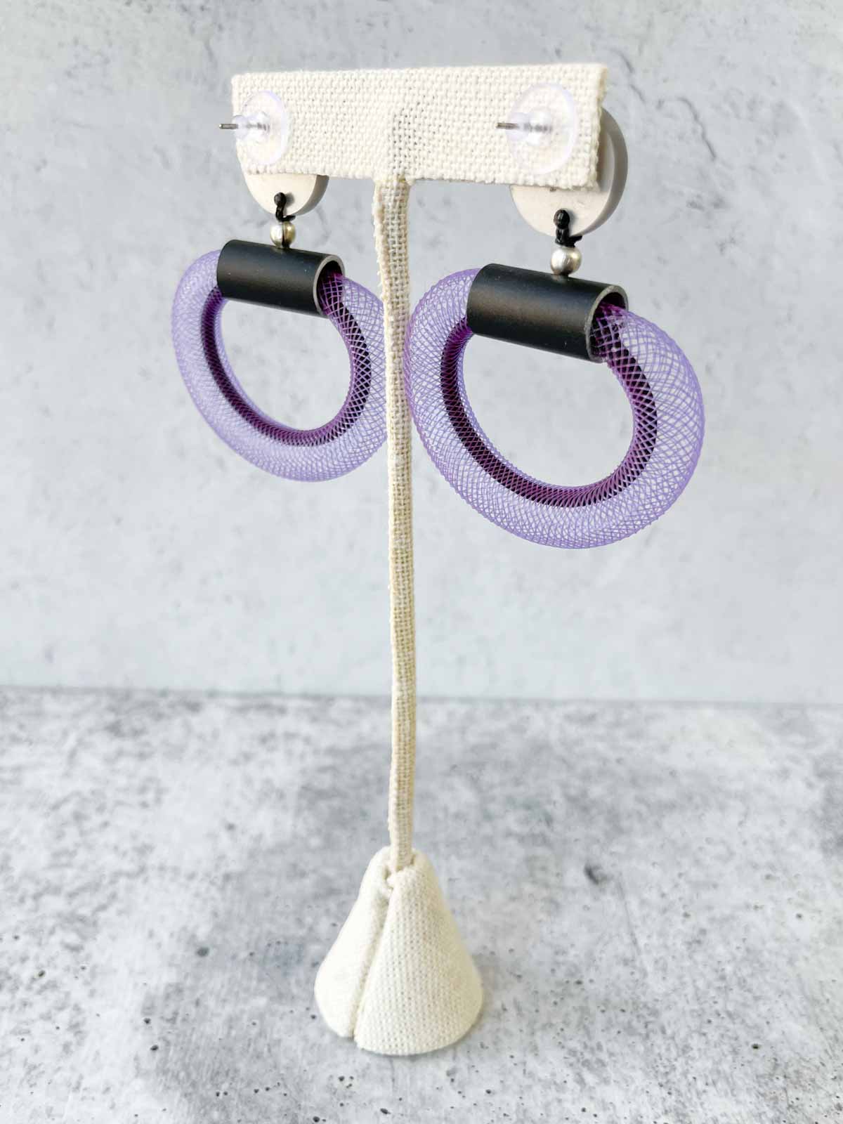 Christina Brampti Small Mesh &amp; Cord Hoop Earrings, Purple/Black - Statement Boutique
