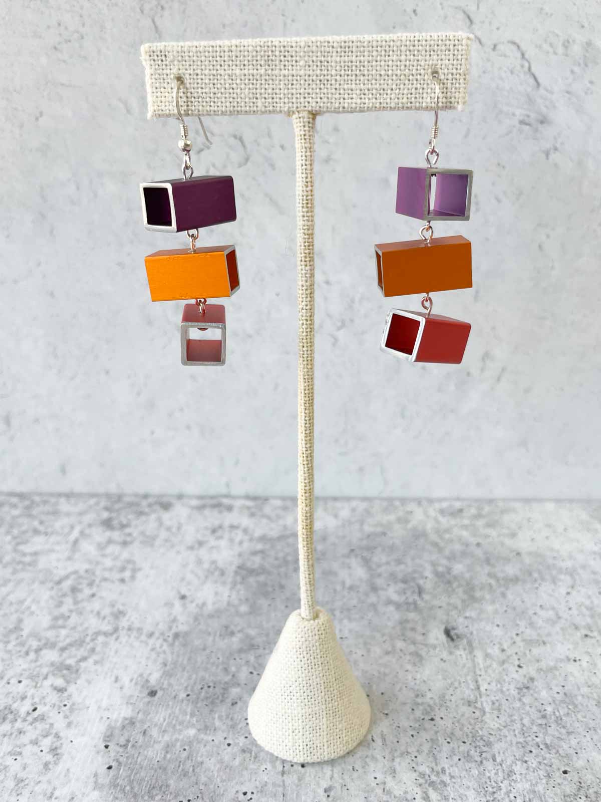 Christina Brampti Trio Rectangular Aluminum Drop Earrings, Purple/Orange - Statement Boutique