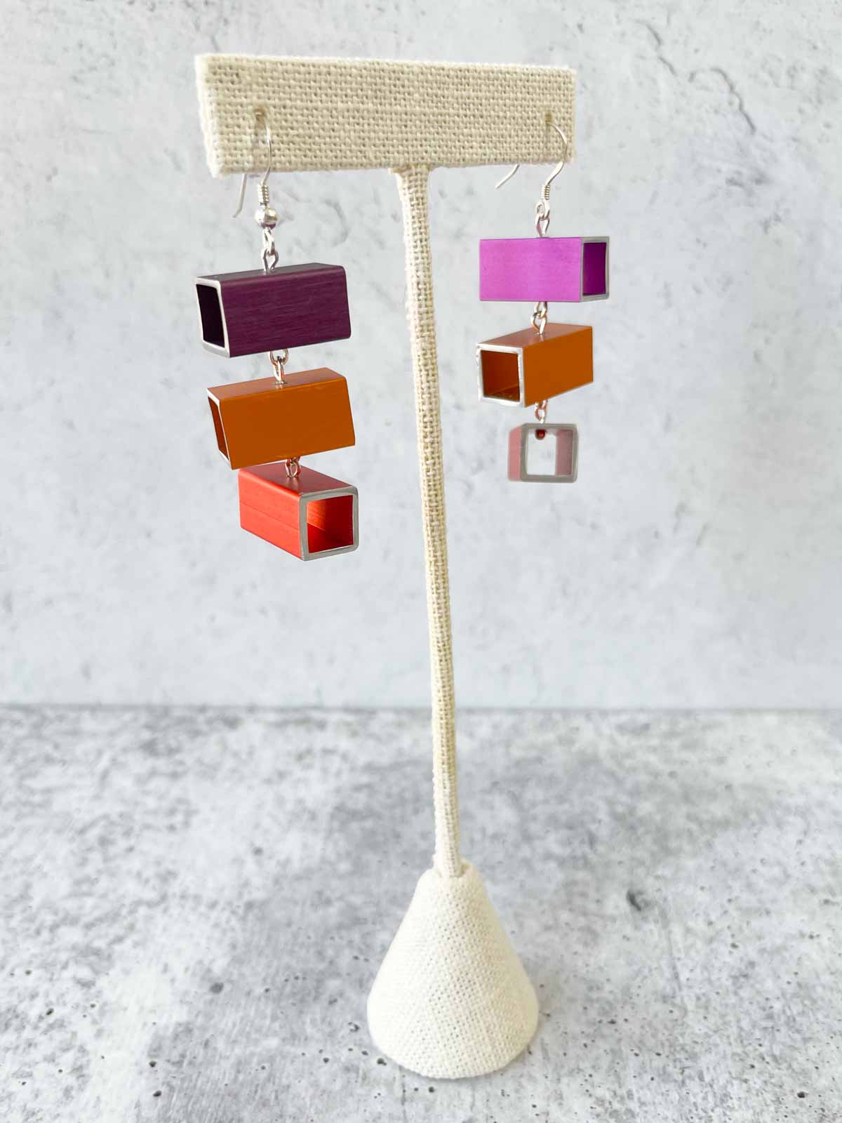 Christina Brampti Trio Rectangular Aluminum Drop Earrings, Purple/Orange - Statement Boutique