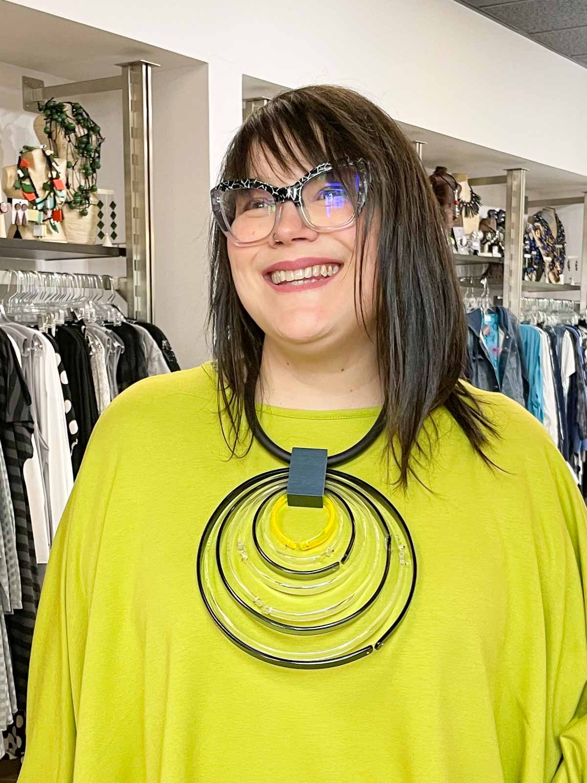 Christina Brampti XL Acrylic Circles Necklace, Black/Clear/Yellow - Statement Boutique