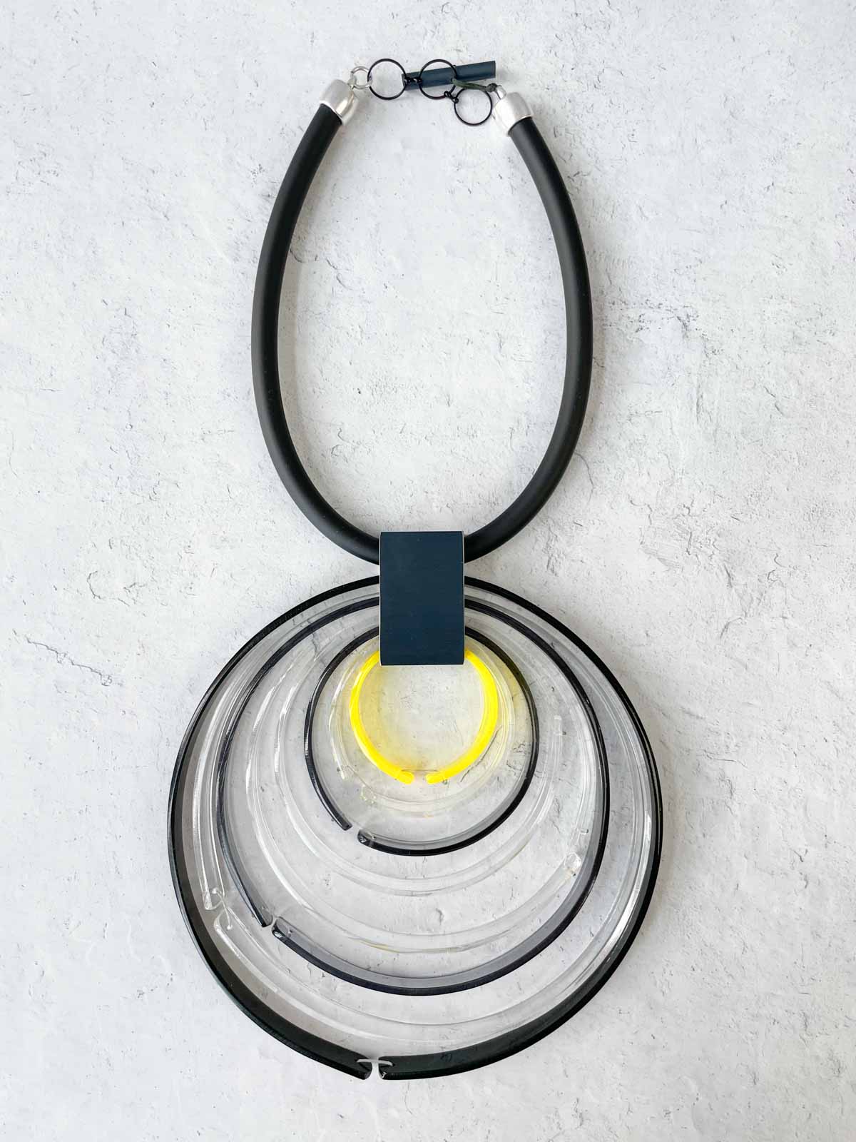 XL Acrylic Circles Necklace, Black/Clear/Yellow
