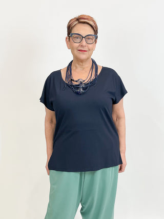 Igor Dobranic The Edit Short Sleeve Scoop Neck Top, Dark Blue - Statement Boutique