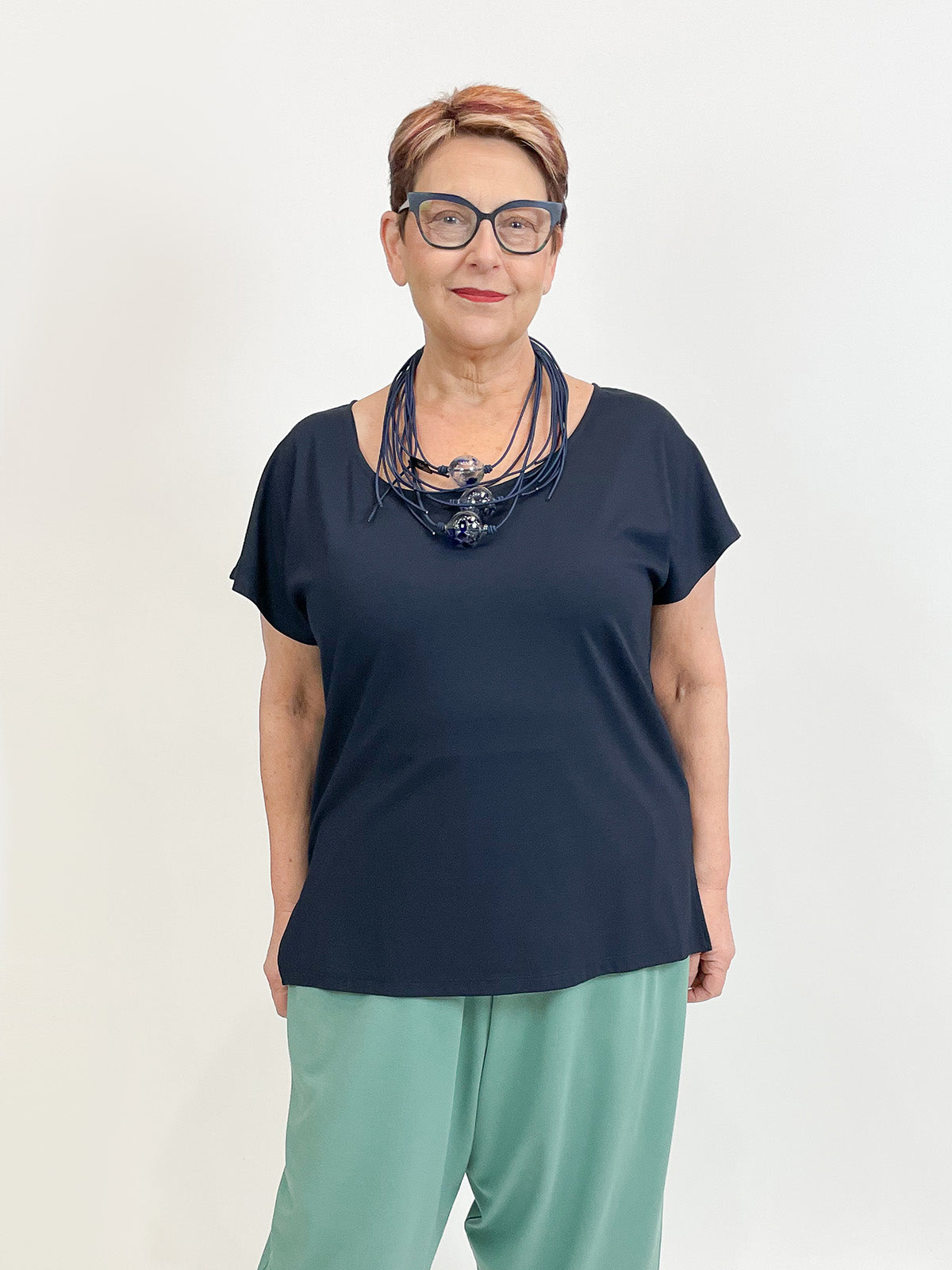 Igor Dobranic The Edit Short Sleeve Scoop Neck Top, Dark Blue - Statement Boutique