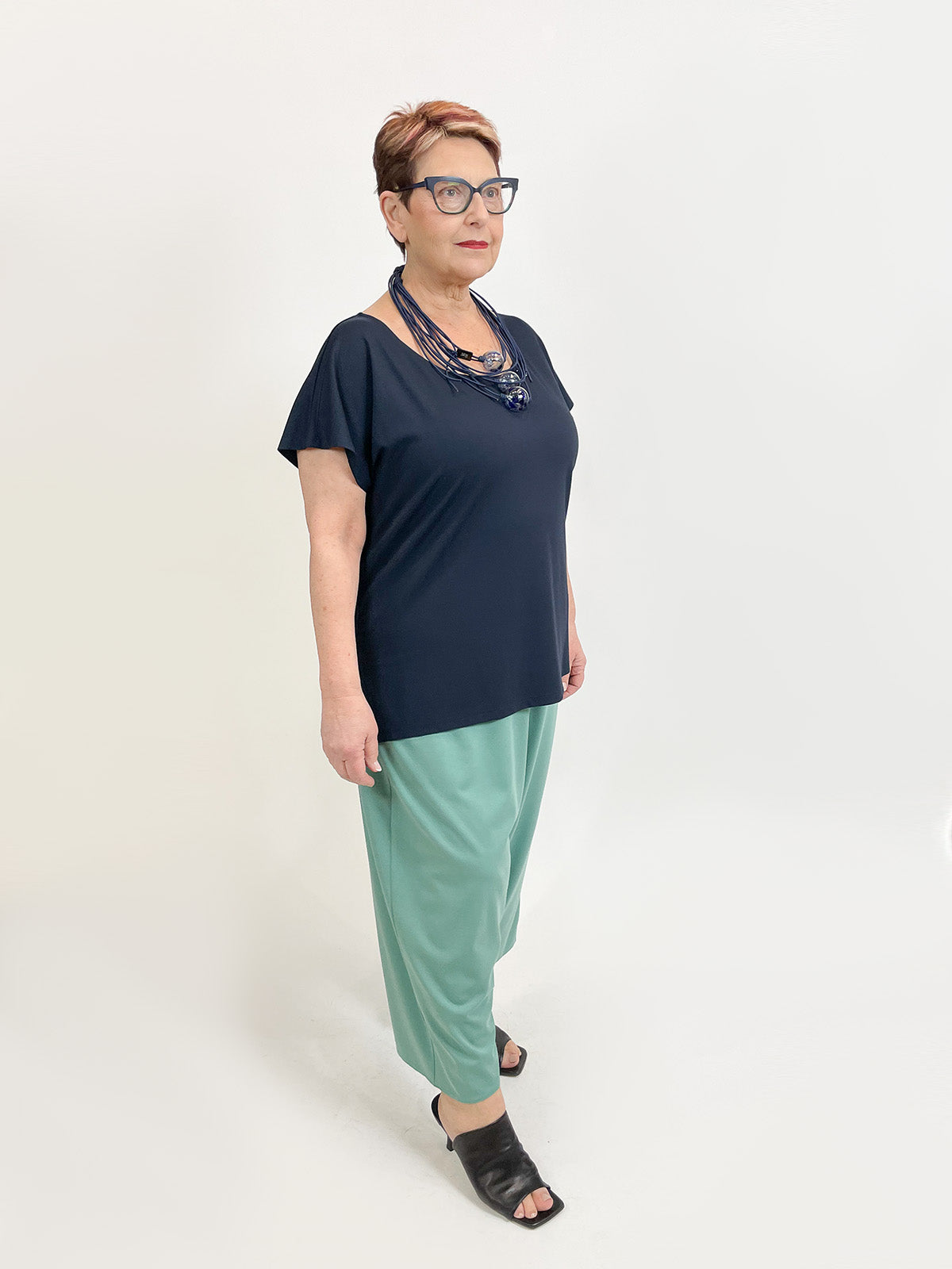 Igor Dobranic The Edit Short Sleeve Scoop Neck Top, Dark Blue - Statement Boutique