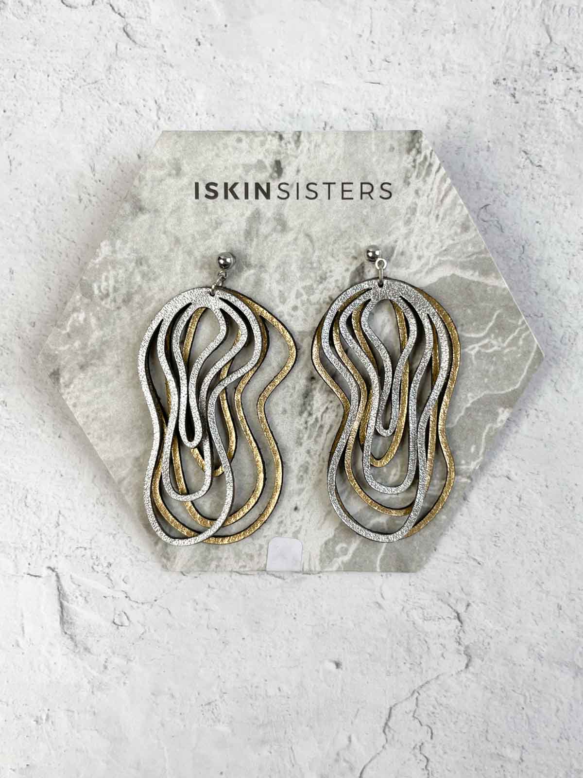 Iskin Sisters Curves Small Duo Earrings, Silver Gold - Statement Boutique