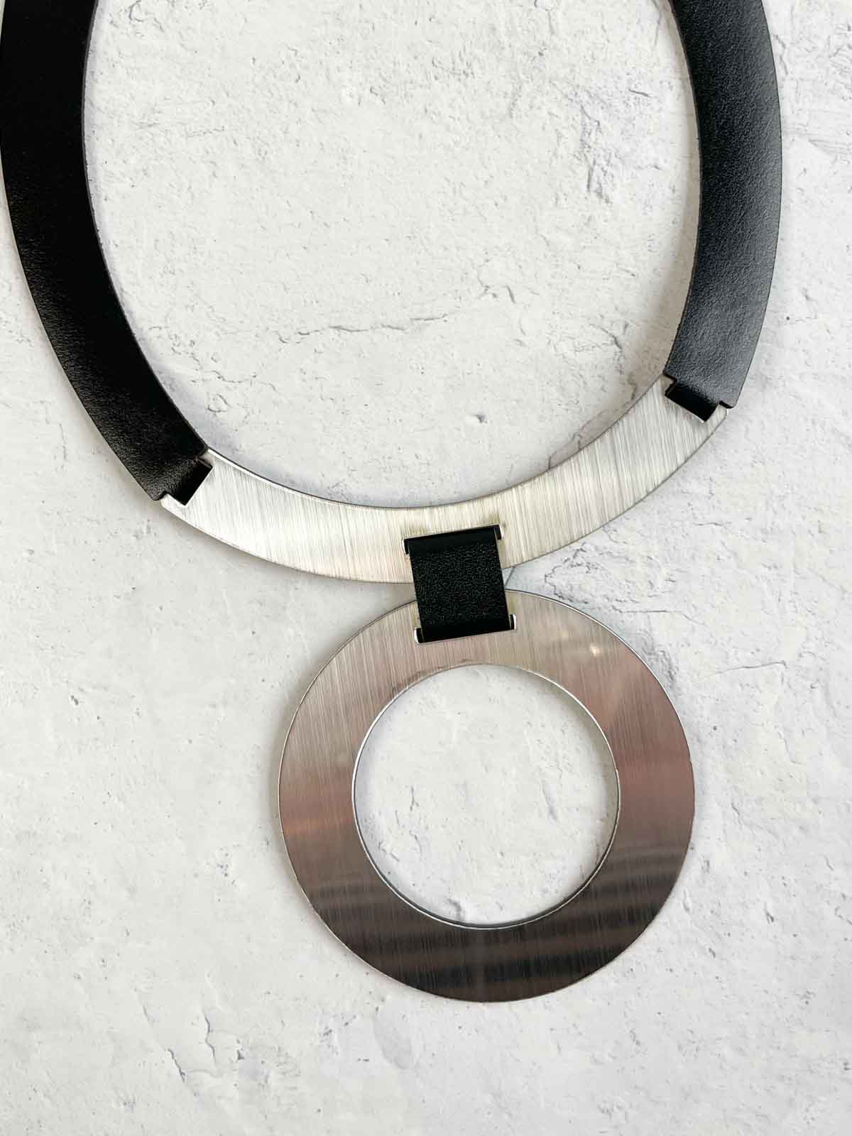 Iskin Sisters Mies Large Circle Pendant Necklace, Silver Black - Statement Boutique
