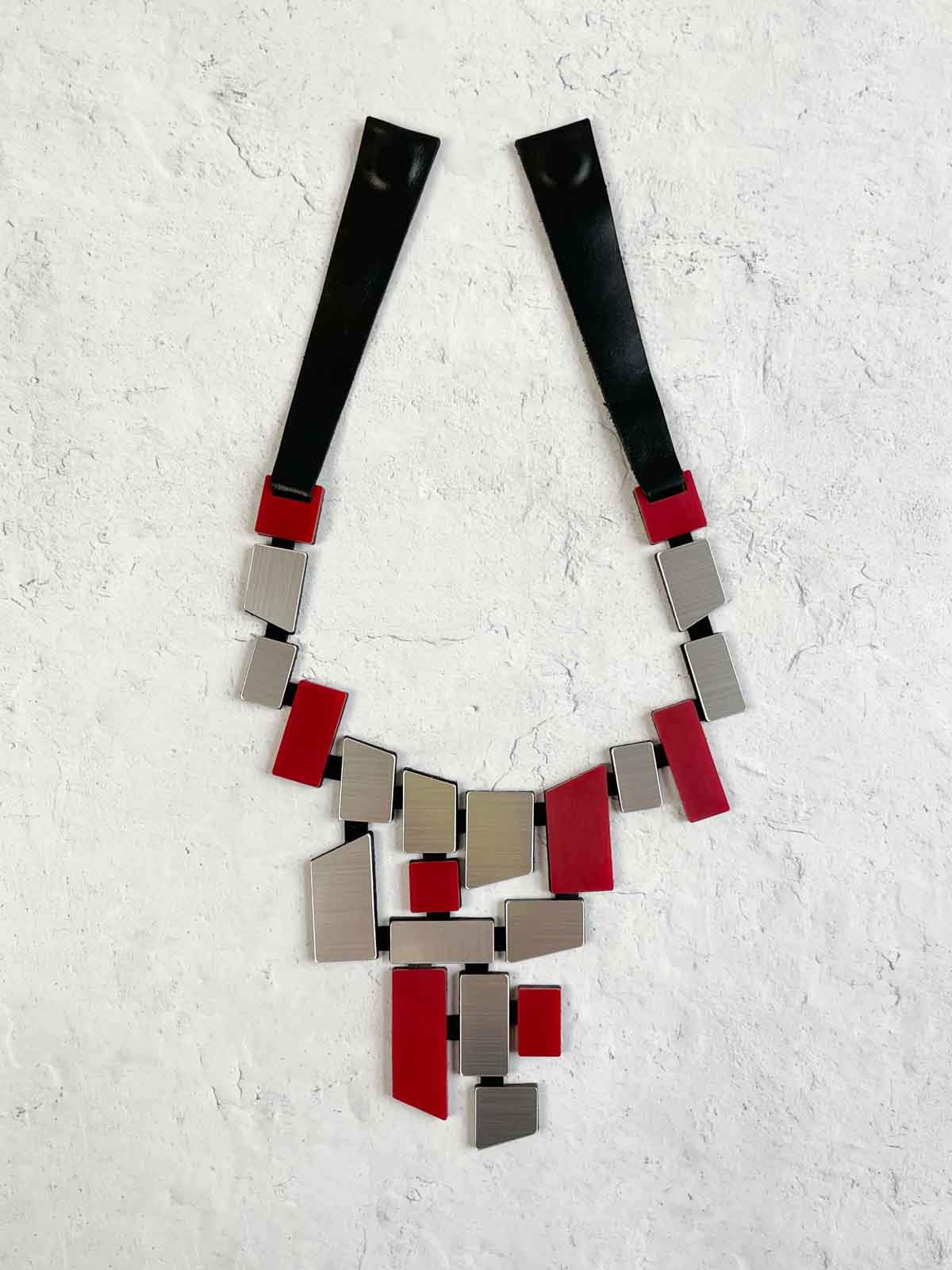 Iskin Sisters Piet V Necklace, Red Silver - Statement Boutique
