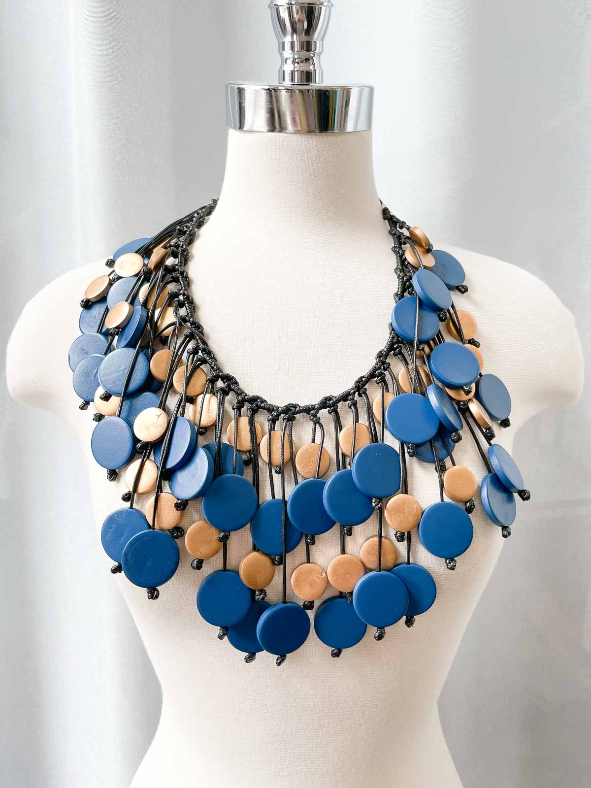 Jianhui London Coins Cotton Cord Peacock Necklace, Pantone Blue/Gold - Statement Boutique