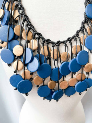 Jianhui London Coins Cotton Cord Peacock Necklace, Pantone Blue/Gold - Statement Boutique