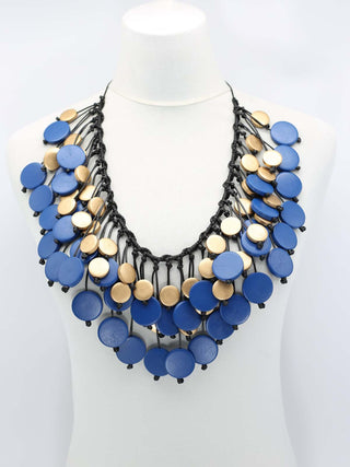 Jianhui London Coins Cotton Cord Peacock Necklace, Pantone Blue/Gold - Statement Boutique