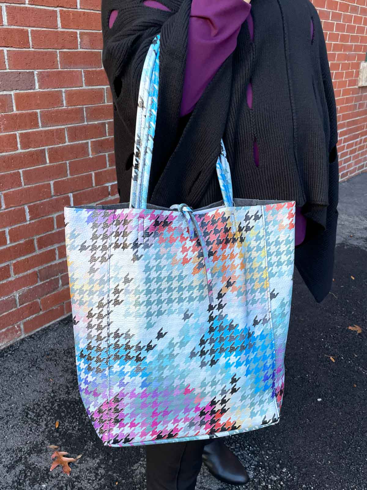 Jijou Capri Houndstooth Print Leather Tote Bag, Blue Multi - Statement Boutique