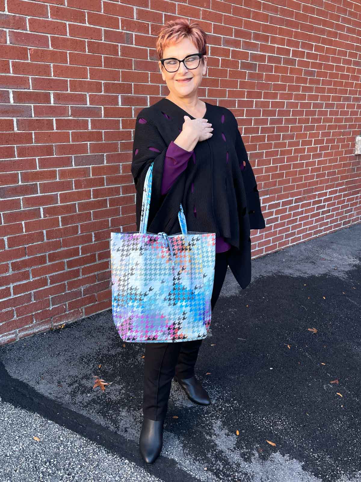 Jijou Capri Houndstooth Print Leather Tote Bag, Blue Multi - Statement Boutique