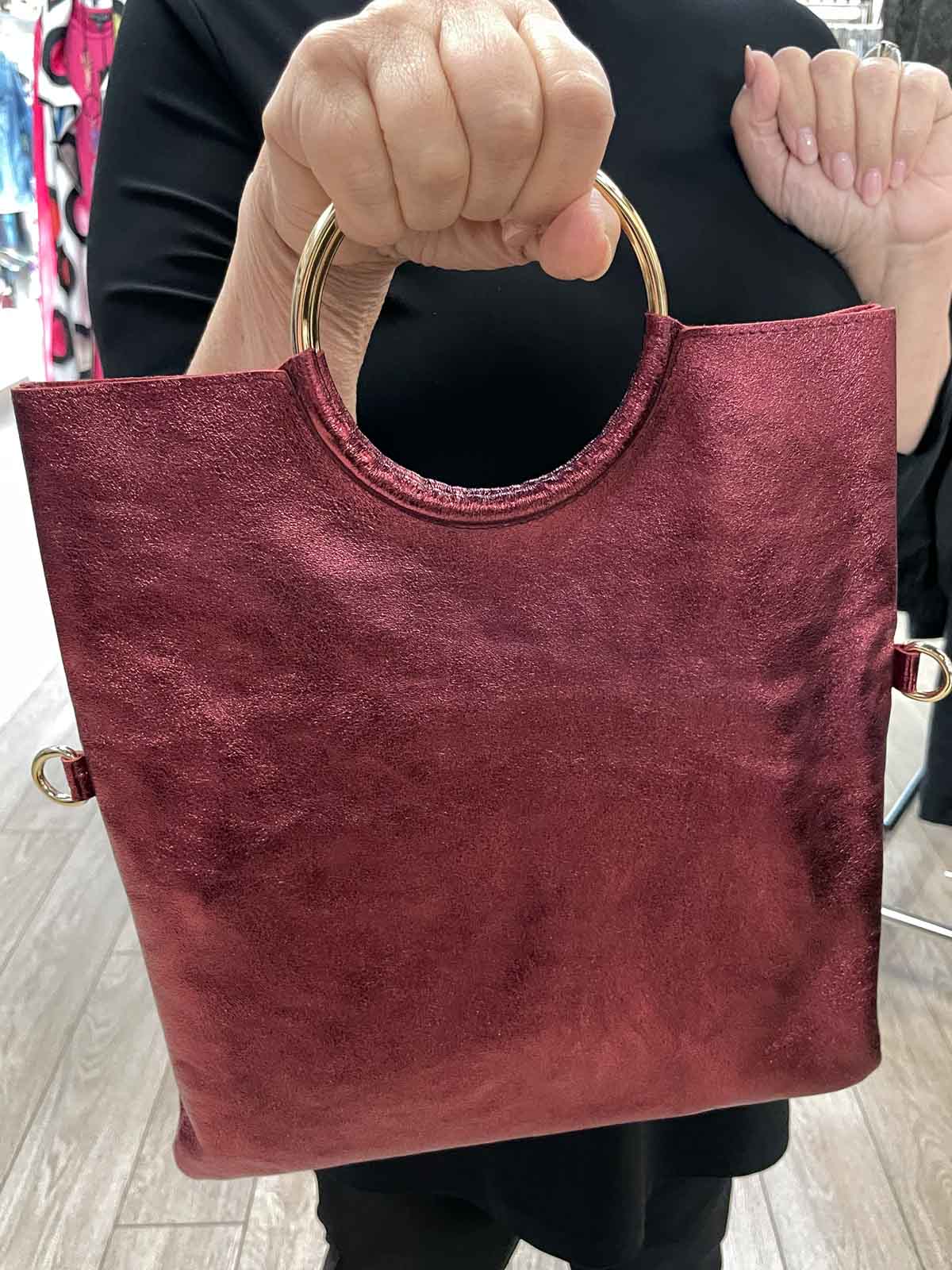 Jijou Capri Twiggy Convertible Handbag, Metallic Wine - Statement Boutique