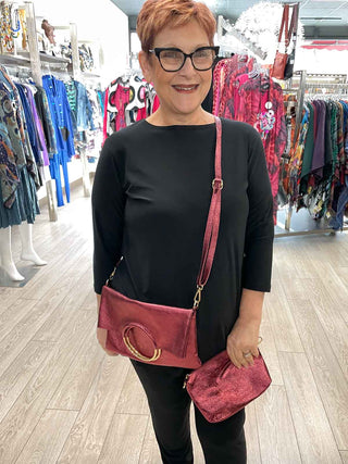 Jijou Capri Twiggy Convertible Handbag, Metallic Wine - Statement Boutique